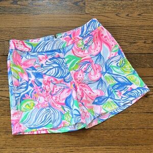 Lilly Pulitzer Tropical Floral Print Shorts  in Pink & Blue, 0, zipper up back